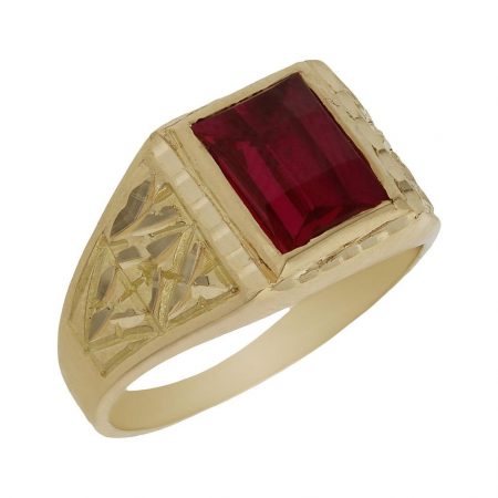 Sello tallado en mate y brillo con piedra roja en oro de 18k