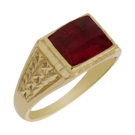 Sello tallado en mate y brillo piedra roja oro 18k