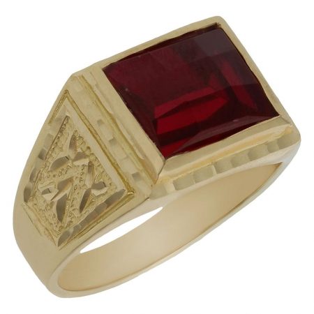 Sello tallado en brillo y mate piedra roja oro 18k