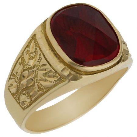 Sello tallado en brillo y mate piedra roja oro 18k