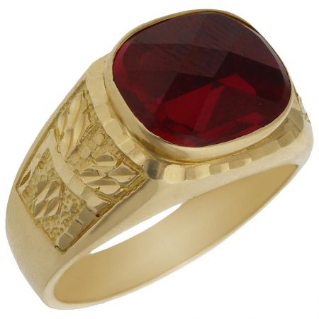 Sello tallado en brillo y mate con piedra roja oro 18k