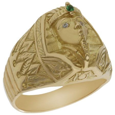 Sello con cabeza egipcia y circonitas en oro de 18k