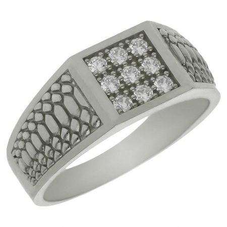 Solitario tallado brillo y mate 9 circonitas oro blanco 18k