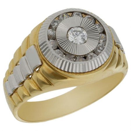 Solitario grande bicolor tallado con circonitas oro 18k