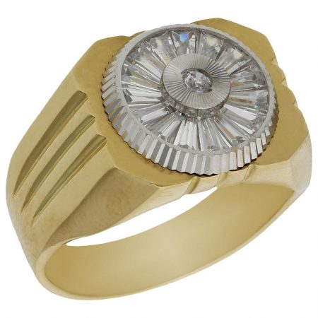 Solitario grande bicolor tallado con circonitas oro 18k