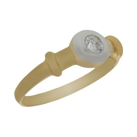 Solitario bicolor en liso y brillo con circonita oro 18k