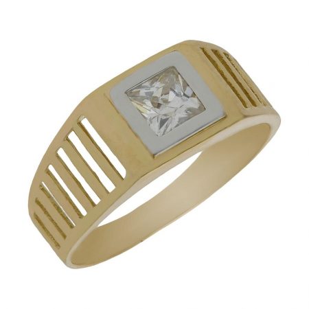 Solitario bicolor en brillo espejo en oro de 18k