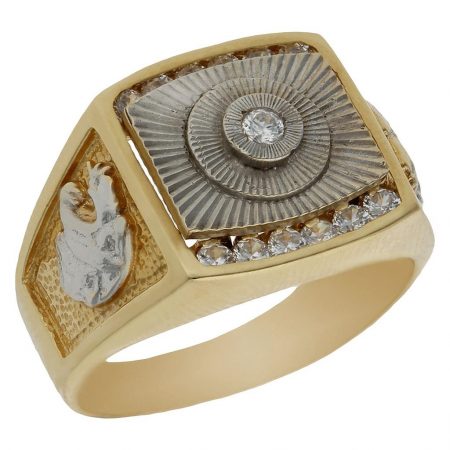 Solitario grande bicolor tallado con circonitas oro 18k