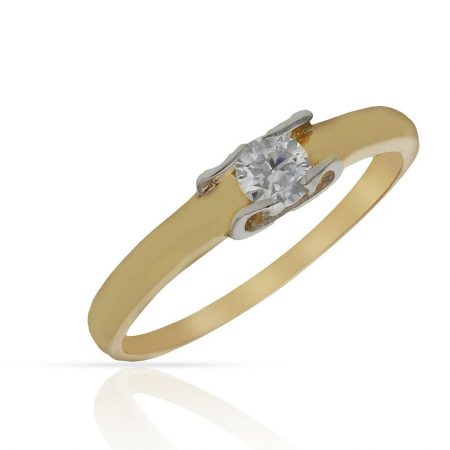 Solitario bicolor en liso y brillo con circonita oro 18k