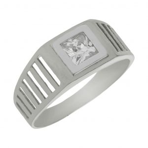 Solitario calado en brillo y circonita oro blanco 18k