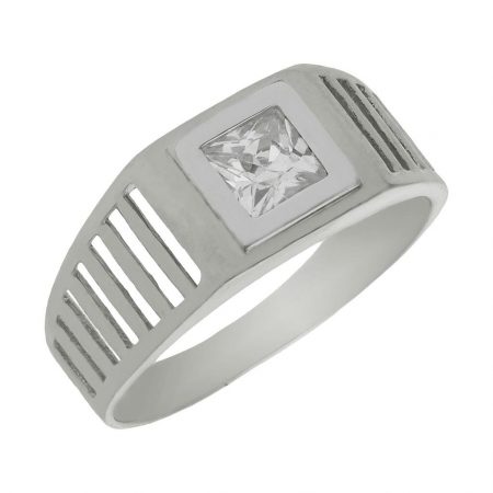 Solitario calado en brillo y circonita oro blanco 18k