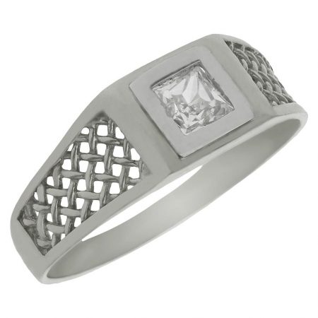 Solitario calado en brillo y mate circonita oro blanco 18k