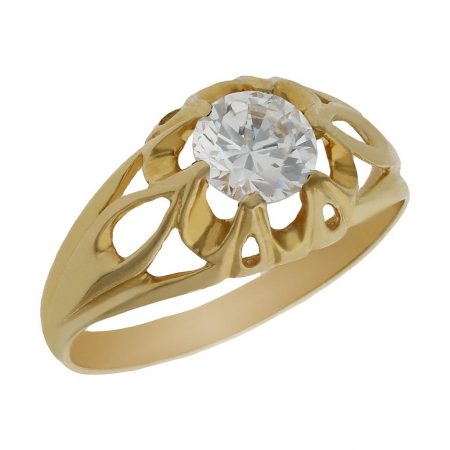 Solitario tallado en brillo con circonita en oro de 18k