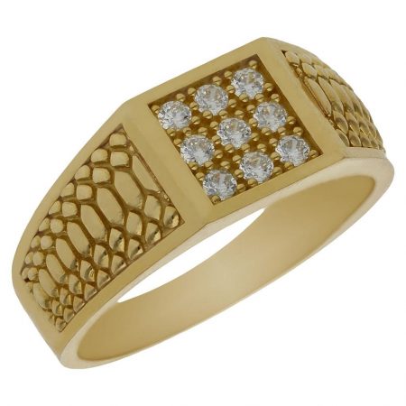 Solitario 9 circonitas tallado en mate y brillo oro de 18k