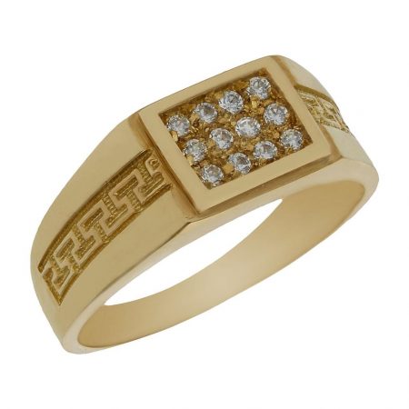 Solitario tallado greco en mate y brillo 12 circonitas oro de 18k