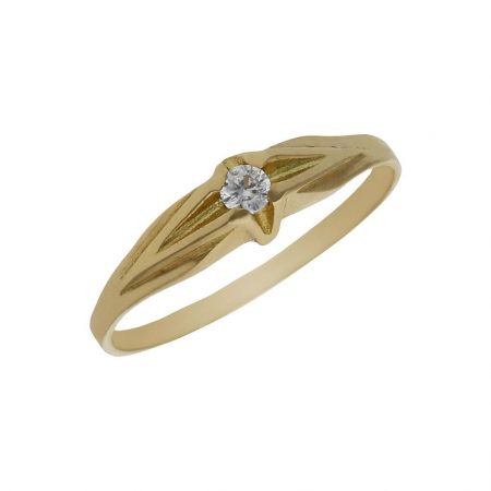 Solitario comunion tallado en brillo oro de 18k