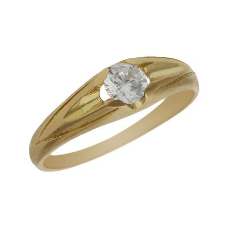 Solitario comunion circonita tallado en oro de 18k