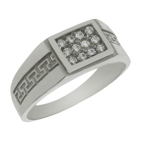 Solitario tallado greco en brillo y mate en oro blanco de 18k