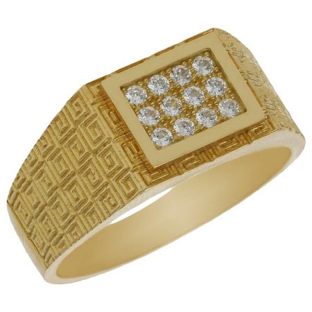 Solitario tallado brillo y mate en greco y 12 circonitas oro 18k