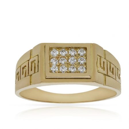Solitario tallado en greco 12 circonitas oro 18k