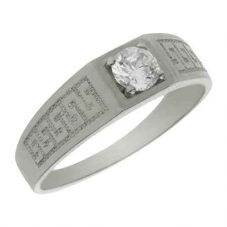 Solitario tallado en greco mate y brillo oro blanco18k