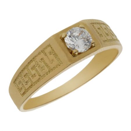 Solitario greco en brillo y mate oro de 18k