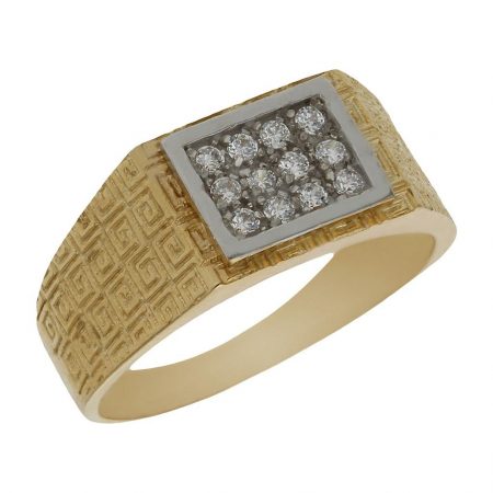 Solitario bicolor tallado mate y brillo en oro de 18k