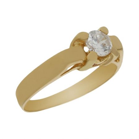 Solitario en liso y brillo 4 garras con circonita oro 18k