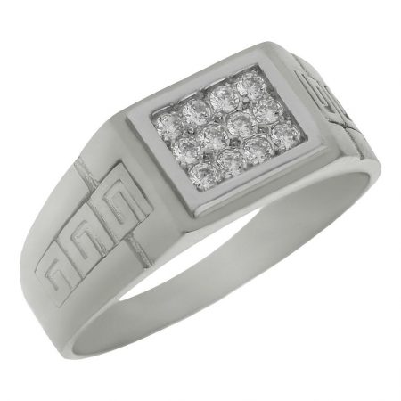 Solitario tallado greco en brillo en oro blanco de 18k