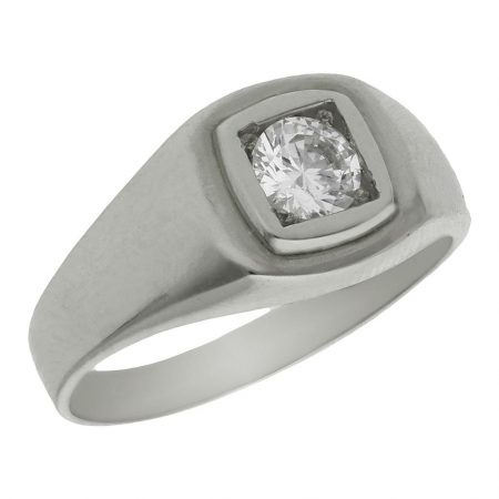 Solitario liso brillo espejo con circonita oro blanco 18k