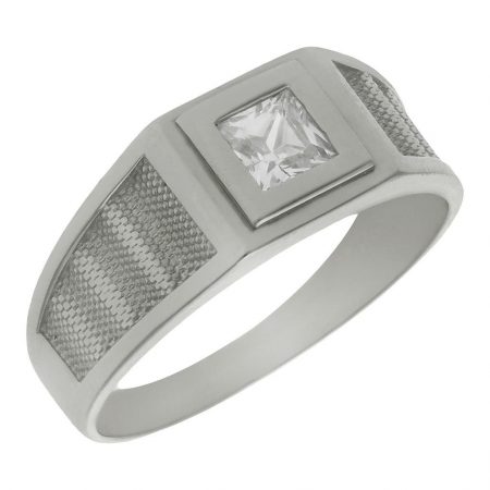 Solitario tallado brillo y mate con circonita oro blanco 18k