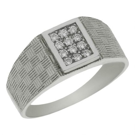 Solitario tallado en brillo y mate circonitas oro blanco 18k