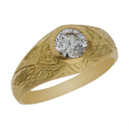 Solitario tallado brillo y mate con circonita oro 18k