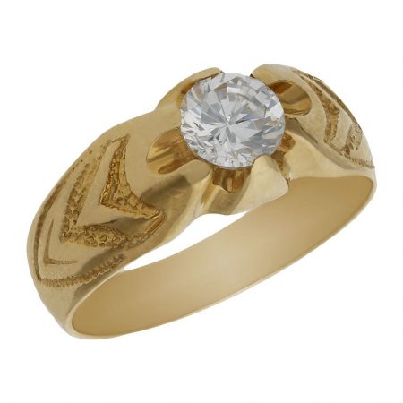 Solitario tallado en brillo y mate con circonita oro 18k