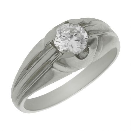 Solitario tallado en brillo y mate con circonita oro blanco 18k