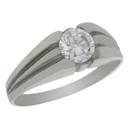 Solitario tallado en brillo y mate con circonita oro blanco 18k