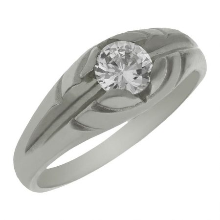 Solitario tallado en brillo y mate con circonita oro blanco 18k