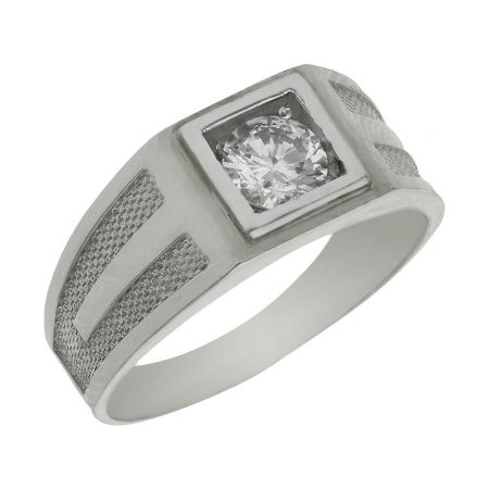 Solitario tallado en brillo y mate con circonita oro blanco 18k
