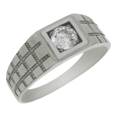 Solitario tallado en brillo y mate con circonita oro blanco 18k