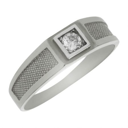 Solitario tallado brillo y mate circonita oro blanco 18k