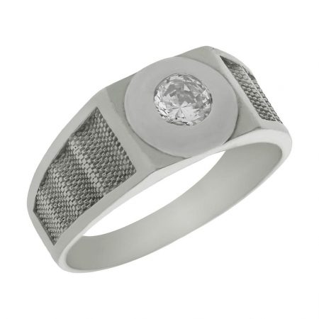 Solitario tallado en brillo y mate circonita oro blanco 18k