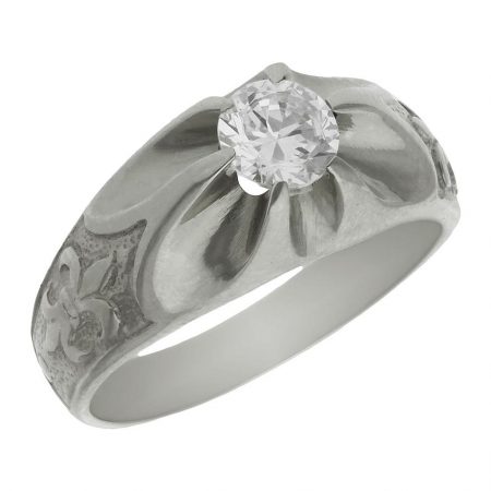 Solitario tallado en brillo y mate circonita oro blanco 18k