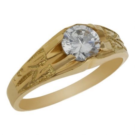 Solitario tallado brillo y mate con circonita oro 18k