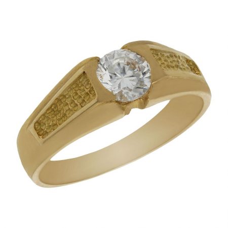 Solitario tallado en brillo y mate con circonita oro 18k