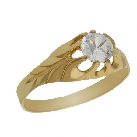 Solitario tallado en brillo espejo oro de 18k