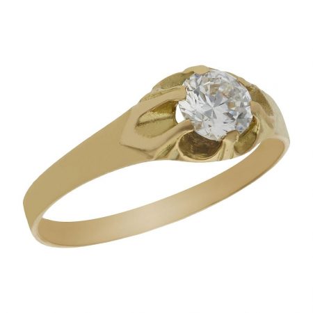 Solitario tallado en brillo espejo oro de 18k