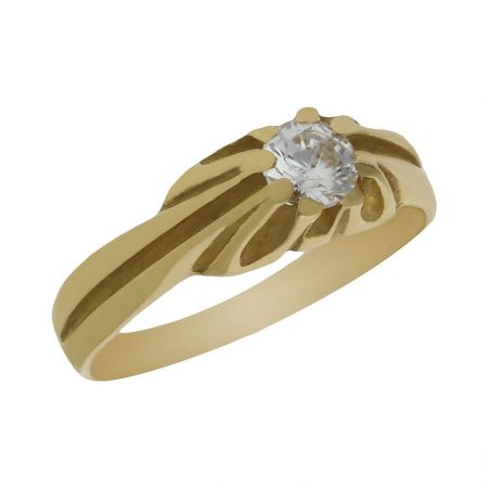 Solitario comunion tallado en brillo espejo oro de 18k