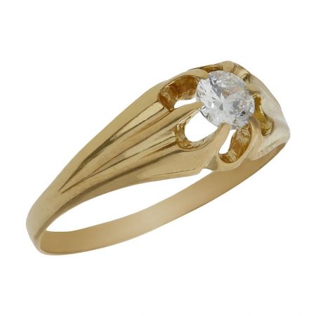Solitario tallado en brillo espejo oro de 18k