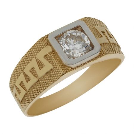 Solitario bicolor tallado greco mate y brillo en oro 18k