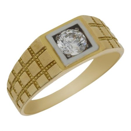 Solitario tallado mate y brillo en oro de 18k
